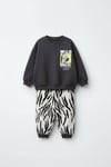 Cg Kids Milo Zebra Desenli Erkek Çocuk 3 iplik Alt Üst Takım Süper Kalite Kumaş
