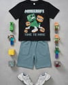 Cg Kids Minecraft Erkek Çocuk Tshirt & Şort Alt Üst Takım Süper Kalite Sırt Baskı Detay