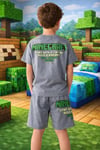 Cg Kids Minecraft Sof Gri Tshirt & Şort Alt Üst Takım Süper Kalite Sırt Baskı Detay