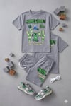 Cg Kids Minecraft Sof Gri Tshirt & Şort Alt Üst Takım Süper Kalite Sırt Baskı Detay