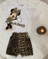 Cg Kids Minnie Mouse Yıkamalı Ince Leopar Desenli Kot Şort Alt Üst Takım Kız Çocuk