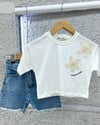 Cg Kids Nakışlı Çiçek ve Taş Kombini Kot Şort Taşlı Kız Çocuk Alt Üst Takım