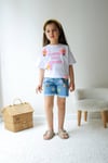 Cg Kids Nakışlı Flowers Çiçek Nakışlı T-Shirt Jean Püskül Paça Şort Nakışlı Detay Kız Çocuk Alt Üst Takım