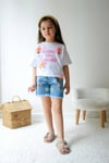 Cg Kids Nakışlı Flowers Çiçek Nakışlı T-Shirt Jean Püskül Paça Şort Nakışlı Detay Kız Çocuk Alt Üst Takım