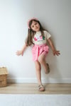 Cg Kids Nakışlı Love Alt Pembe Ince Kot Şort Kız Çocuk Alt Üst Takım