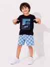 Cg Kids Palmiye Baskılı Siyah T-Shirt ve Damalı Şortlu Erkek Çocuk Alt Üst Takım - Pamuklu Yazlık Çocuk Kombini