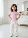 Cg Kids Pamuklu Fitilli Nakışlı Tshirt & Müslin Çiçek Nakışlı İspanyol Paça Pantolon Süper Kalite