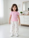 Cg Kids Pamuklu Fitilli Nakışlı Tshirt & Müslin Çiçek Nakışlı İspanyol Paça Pantolon Süper Kalite