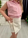 Cg Kids Pembe Dikey Çizgili Pamuk ve Keten Kız Çocuk Etek Görünüm Şortlu Alt Üst Takım