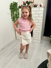 Cg Kids Pembe Dikey Çizgili Pamuk ve Keten Kız Çocuk Etek Görünüm Şortlu Alt Üst Takım