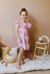 Cg Kids Pembe Pudra Renk Tonlarında Çiçek Tasarımlı Harika Keten Pamuk Elbise Kız Çocuk