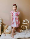 Cg Kids Pembe Pudra Renk Tonlarında Çiçek Tasarımlı Harika Keten Pamuk Elbise Kız Çocuk