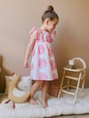 Cg Kids Pembe Pudra Renk Tonlarında Çiçek Tasarımlı Harika Keten Pamuk Elbise Kız Çocuk