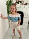 Cg Kids Petrol Mavi Keten Pamuk Dantel Detaylı Kız Çocuk Şortlu Alt Üst Takım