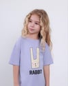 Cg Kids Rabbit Tavşan Baskılı Tshirt & Damalı Şort Lila Alt Üst Takım Süper Kalite