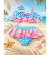 Cg Kids Renkli Desen Baskılı Fiyonk Detaylı Askılı Kız Çocuk Bikini / Mayo Alt Üst Takım Süper Kalite