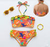 Cg Kids Renkli Desenli Fırfırlı Boyundan Bağlamalı Kız Çocuk Bikini Takım