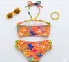 Cg Kids Renkli Desenli Fırfırlı Boyundan Bağlamalı Kız Çocuk Bikini Takım