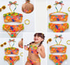 Cg Kids Renkli Desenli Fırfırlı Boyundan Bağlamalı Kız Çocuk Bikini Takım