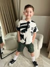 Cg Kids Siyah Desenli Basic Alt Yeşil Kargo Cepli Kot Şort Erkek Çocuk Alt Üst Takım