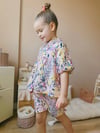Cg Kids Soft Renkli Desenli Şort Kız Çocuk Alt Üst Keten Takım
