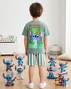 Cg Kids Stitch Baskılı Erkek Çocuk Tshirt Şort Alt Üst Takım Sırt Baskı Detaylı