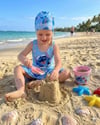 Cg Kids Stitch Baskılı Kız Çocuk Etekli Mayo ve Bone Seti - Mavi