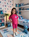 Cg Kids Stitch Kız Çocuk Tshirt Fitilli Tayt Şortlu Alt Üst Takım Sırt Baskı Detaylı