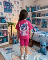 Cg Kids Stitch Kız Çocuk Tshirt Fitilli Tayt Şortlu Alt Üst Takım Sırt Baskı Detaylı