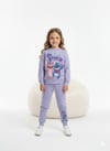 Cg Kids Stitch Temalı Simli Baskı 2 İplik Kız Çocuk Alt Üst Sweatshirt Eşofman Takım