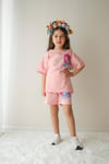 Cg Kids Stitch Temalı Sırt Baskı Detay Kız Çocuk Tshirt Şort Alt Üst Takım