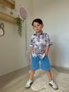 Cg Kids Yaprak Desenli Keten Gömlek Jean Kot Şort Erkek Çocuk Alt Üst Takım