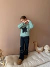 Cg Kids Yıldız Jean Nakışlı 3 iplik Şardonlu Sweatshirt Yıldız İşlemeli Jean Pantolon Beli Lastikli Alt Üst Süper Kalite Takım