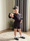 Cg Kids Yourself Baskı Detaylı Yan Cepli Şort Kız Çocuk Keten Alt Üst Takım