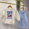 Cheri Kiraz Desenli Sweatshirt ve Pötikareli Eşoman 3İp Kız Çocuk Alt Üstt Takım