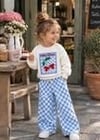 Cheri Kiraz Desenli Sweatshirt ve Pötikareli Eşoman 3İp Kız Çocuk Alt Üstt Takım