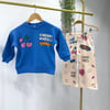 Cherry Wheels Kaykay & Kiraz Baskılı Mavi Sweatshirt Krem Desenli Eşofman Altı Unisex İkili Takım
