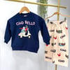 Ciao Bello Baskılı Lacivert Sweatshirt ve Desenli Eşofman Altı Unisex 3ip Alt Üst Takım