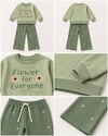 Çiçek Desenli Kabartma Flower Yazılı Mint Yeşili Sweatshirt ve Puantiye Baskı Detaylı Eşofman Alt ÜsTakım