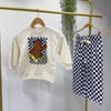 Cool Tricks Kaykaycı Ayı Baskılı Sweatshirt Mavi Beyaz Damalı Kareli Eşofman Alt Üst Takım