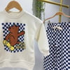 Cool Tricks Kaykaycı Ayı Baskılı Sweatshirt Mavi Beyaz Damalı Kareli Eşofman Alt Üst Takım