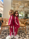 Dik Yaka Beyaz Şeritli Kargo Cepli Unisex Bordo Fermuarlı Eşofman Takım