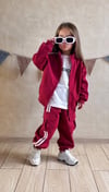 Dik Yaka Beyaz Şeritli Kargo Cepli Unisex Bordo Fermuarlı Eşofman Takım