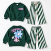 Flowers In Bloom Sırt Baskılı Zümrüt Yeşil Sweatshirt - Çizgili Ekru Eşofman Altı Kız Çocuk Alt Üst Takım