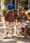 Gemili Baskılı Sweatshirt ve Çizgi Desenli Baskılı Kız&Erkek Çocuk Alt Üst 3ip Takım