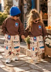 Gemili Baskılı Sweatshirt ve Çizgi Desenli Baskılı Kız&Erkek Çocuk Alt Üst 3ip Takım