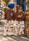 Gemili Baskılı Sweatshirt ve Çizgi Desenli Baskılı Kız&Erkek Çocuk Alt Üst 3ip Takım