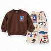 Gemili Baskılı Sweatshirt ve Çizgi Desenli Baskılı Kız&Erkek Çocuk Alt Üst 3ip Takım
