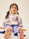 Gökkuşağı ve Bulut Desenli Pudra Sweatshirt - Lila Yan Şeritli Eşofman Altı Alt Üst Takım