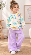 Gökkuşağı ve Bulut Desenli Pudra Sweatshirt - Lila Yan Şeritli Eşofman Altı Alt Üst Takım